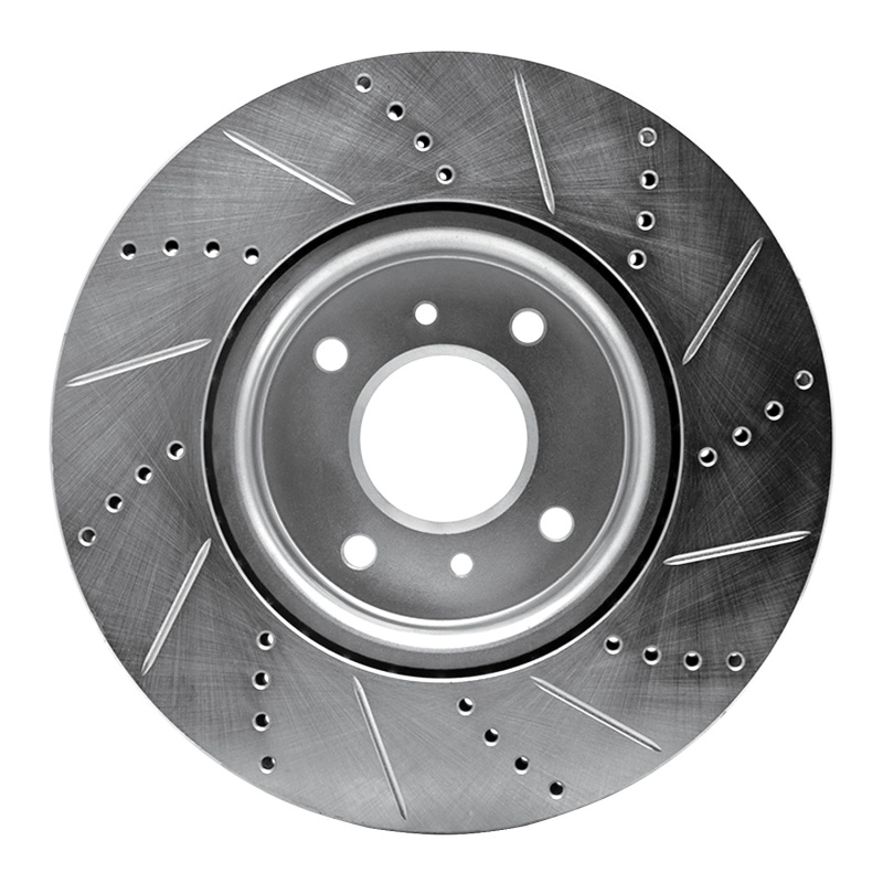 Nissan Sentra Brake Rotor (1) - Front Left - R1 Concepts - Drilled & Slotted - Silver - `04-`06